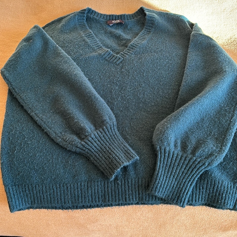 Teal colored v-neck sweater
